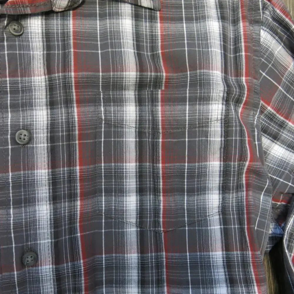 WRANGLER JEANS CO Button Down Plaid Shirt Size M Men Long Sleeve Gray Red Multi
